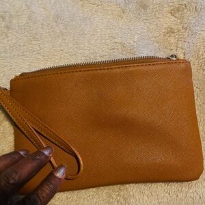 Express Brown Wristlet Bag with Suede-Like Lining